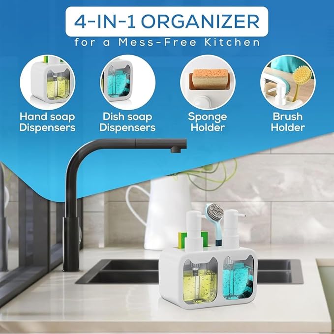 Luxury Dual Soap & Dishwashing Liquid Dispenser with Sponge Holder