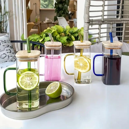 Stylish Design Coffee Glass Mug with Straw Modern Reusable Drinkware