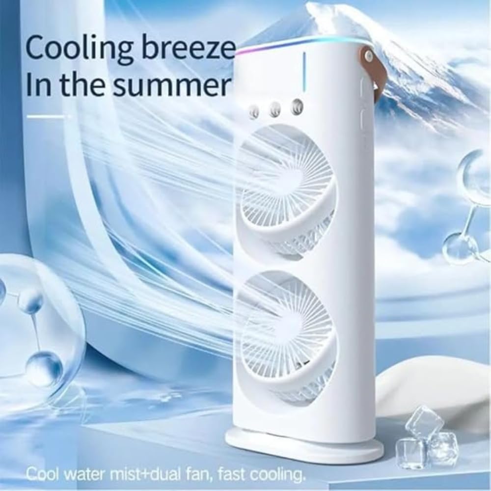 Double Headed Ice Mist Fan Rechargeable Portable Air Cooler