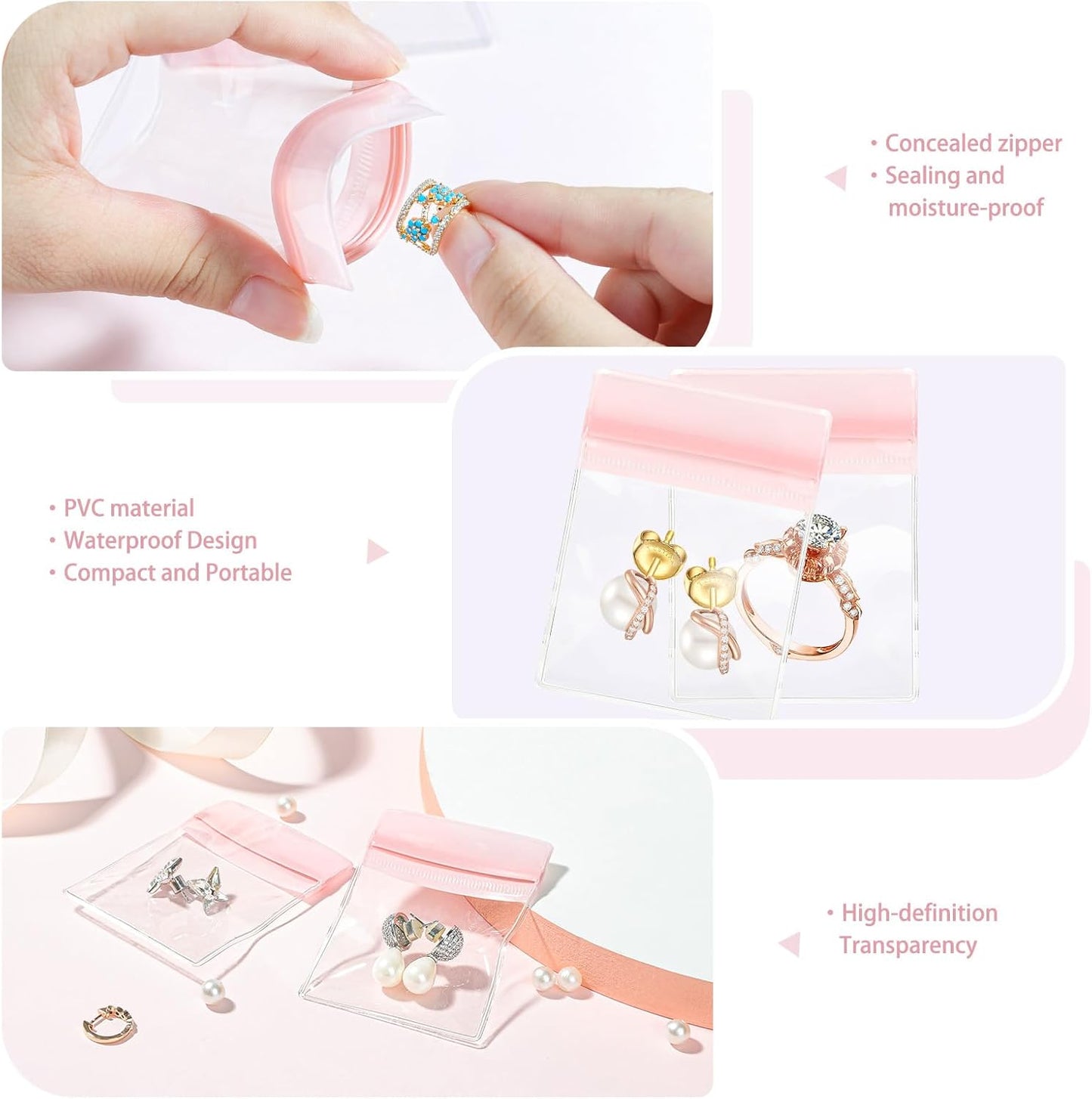 Clear Jewellery Organizer Box with 20 PVC Resealable Zip Bags – Compact Storage for Rings, Earrings, Necklaces & Accessories