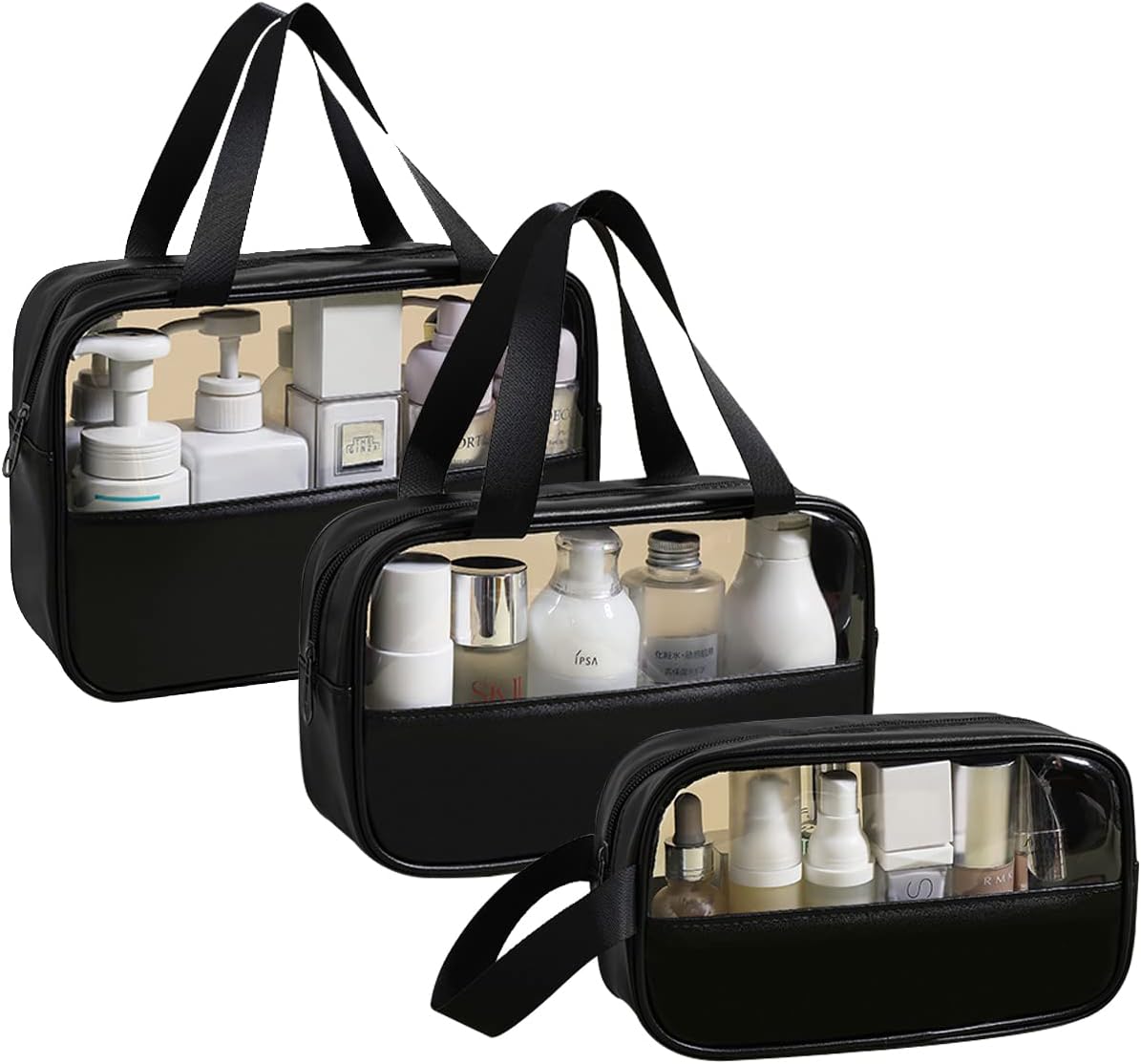 Luxury 3-Piece Transparent Travel Cosmetic Organizer Bag Set