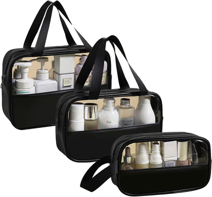Luxury 3-Piece Transparent Travel Cosmetic Organizer Bag Set