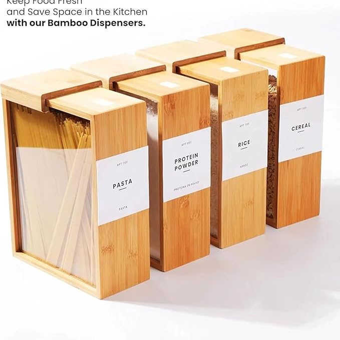 Bamboo Wooden Grain Storage Box Airtight Food Container for Kitchen
