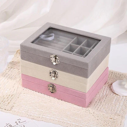 Luxury Glass Top Velvet Jewelry Organizer Box