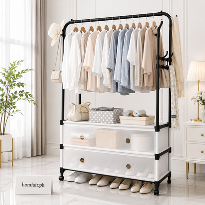 Premium Multifunctional Clothes Rack with Storage Drawers Heavy Duty Garment Organizer