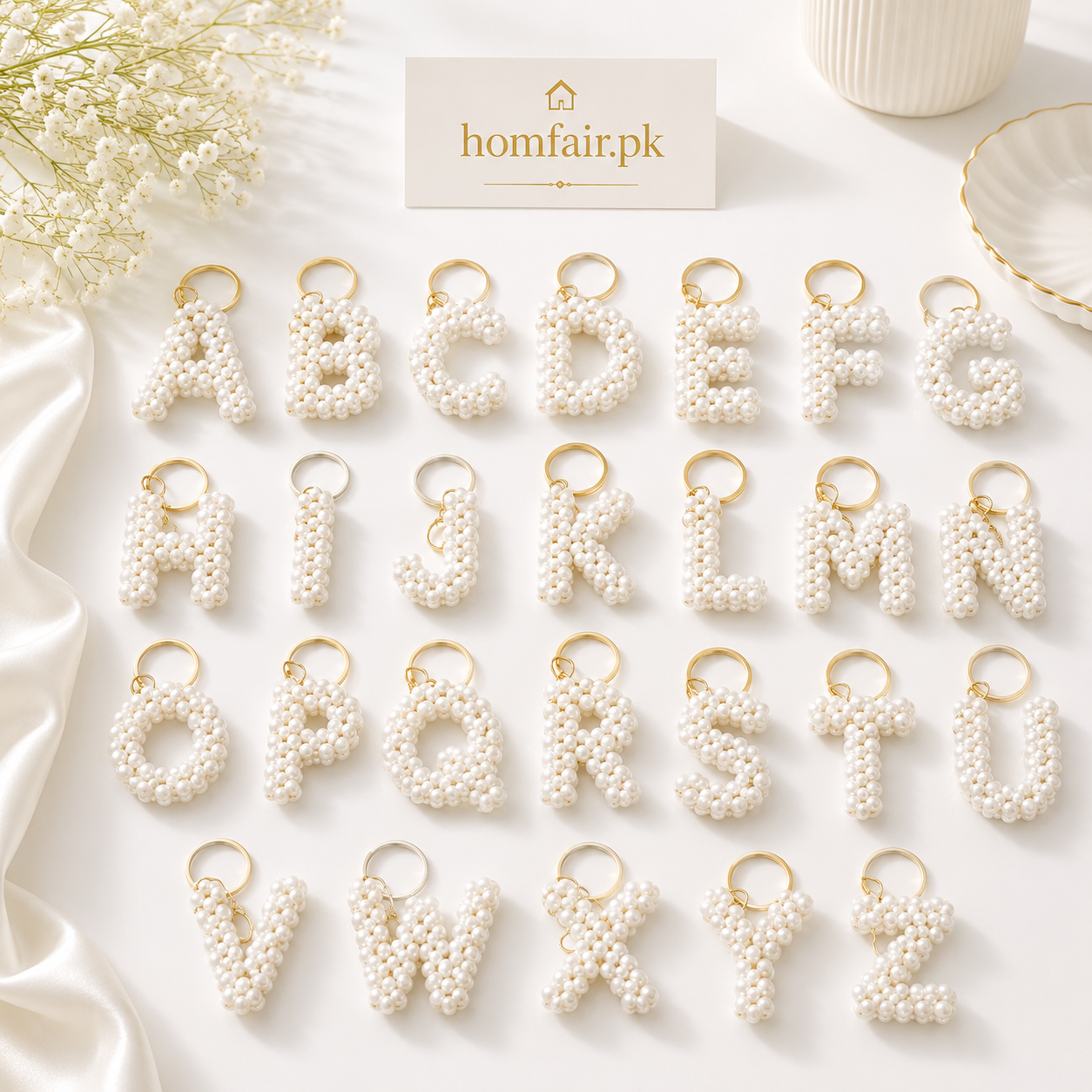 Handmade Pearl Alphabet Keychain | Choose Any Letter (A–Z)