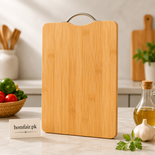 Premium Bamboo Cutting Board with Stainless Steel Handles