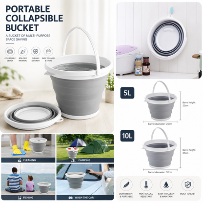 Portable Collapsible Bucket Space-Saving Foldable Silicone Bucket — 10L