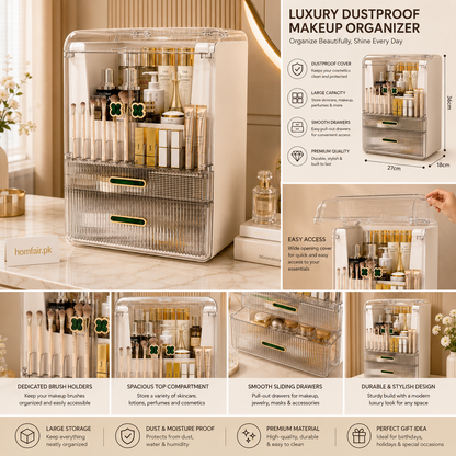 Luxury Dustproof Makeup Organizer with Drawers – Premium Cosmetic Storage Box