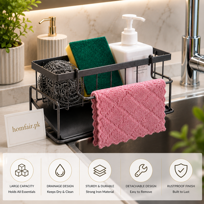 Kitchen Sink Organizer Rack with Drain Tray & Towel Holder