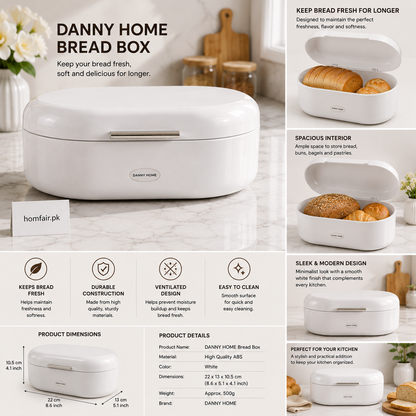 Danny Home Metal Bread Box – White Kitchen Bread Storage Container