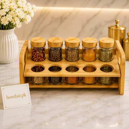 Premium 12 Jar Bamboo Spice Rack with Glass Spice Jars