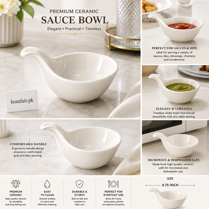 Premium Ceramic Sauce Bowl with Handle – 4.75 Inch