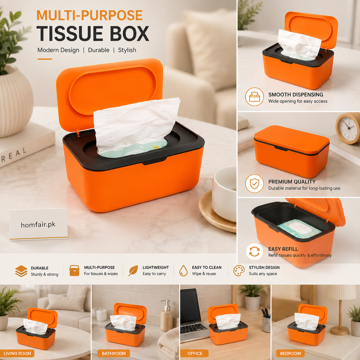Premium Flip-Top Tissue Box Holder – Portable Tissue Storage Box with Secure Lid