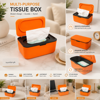 Premium Flip-Top Tissue Box Holder – Portable Tissue Storage Box with Secure Lid