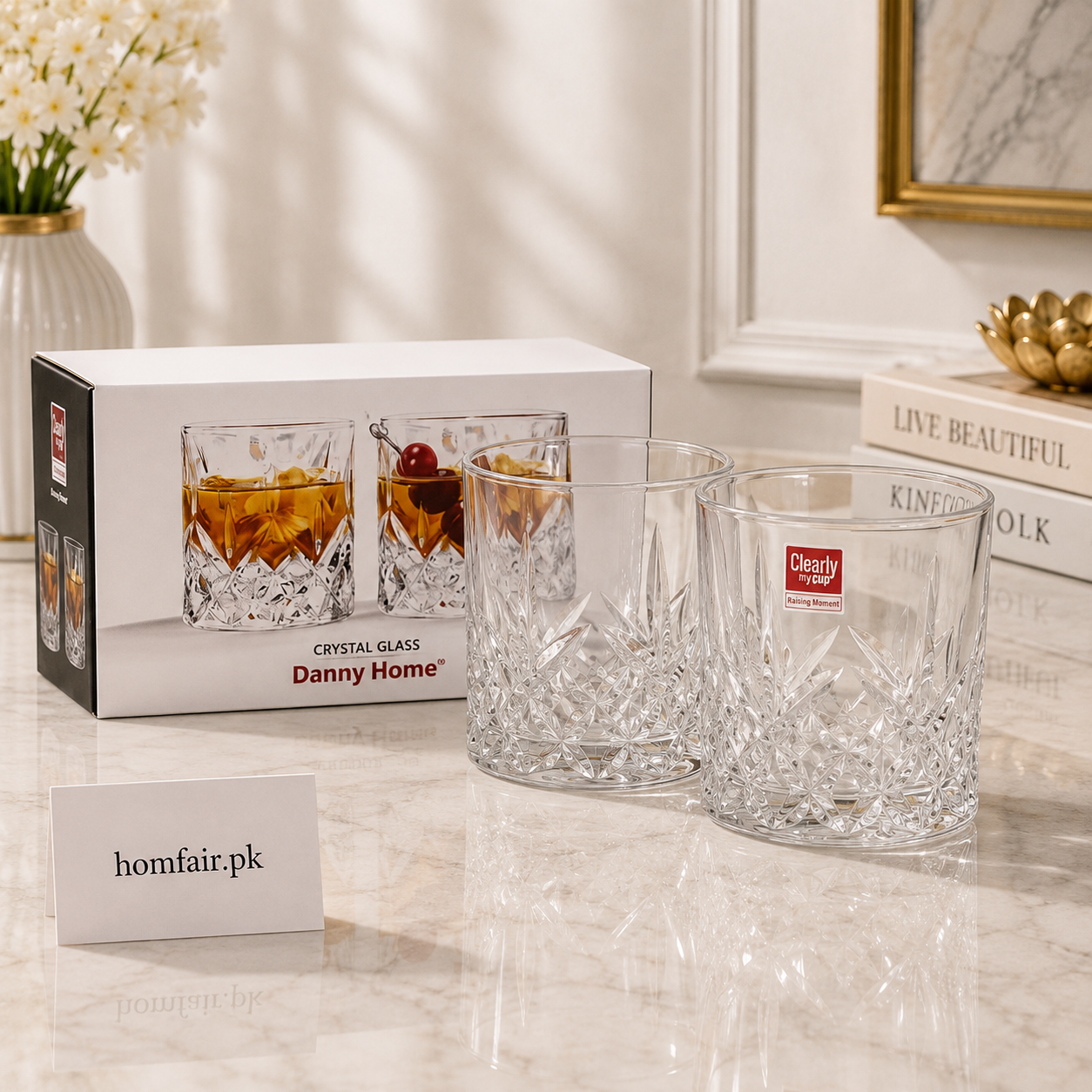 Premium Glass Set of 2 – 200ml Elegant Modern Drinking Glasses