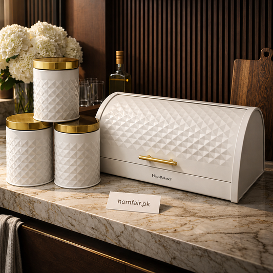 Premium Diamond Textured Bread Box & Canister Storage Set (4 PCS) – Luxury Kitchen Counter Organizer