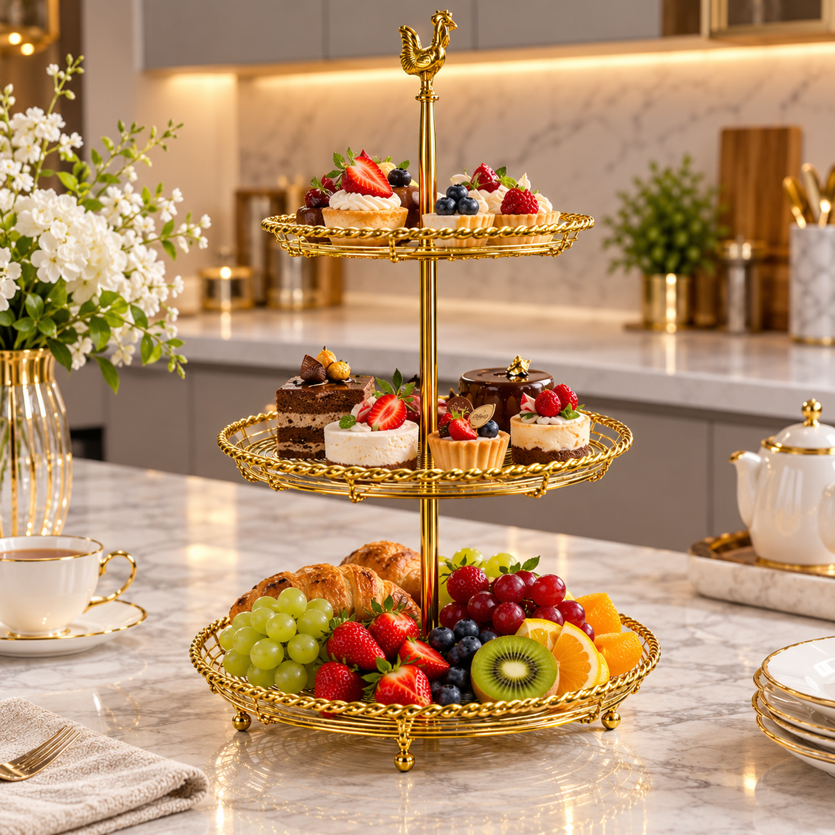 Luxury Royal Golden 3-Tier Multifunctional Cake Stand
