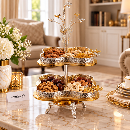 Luxury Gold & Silver Two-Tier Decorative Centerpiece Stand