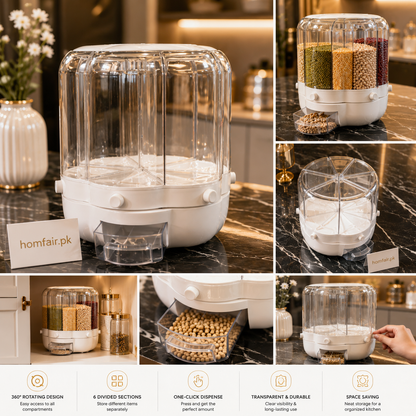 6-Section Rotating Grain & Cereal Dispenser with One-Touch Dispensing