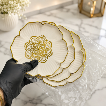 4-Piece Gold Rim Plastic Dessert Plate Set