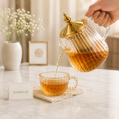 Premium Glass Tea Pot Set with 6 Luxury Tea Cups