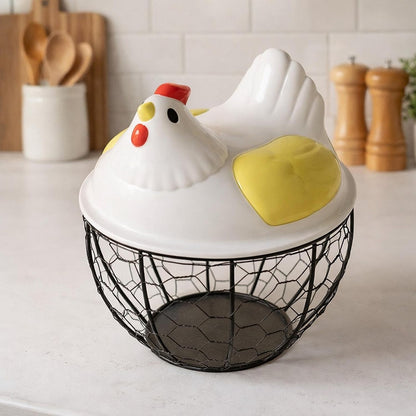Chicken Egg Basket with Wire Mesh Storage
