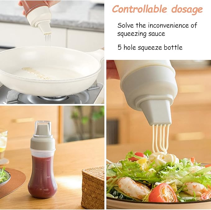 5-Hole Squeeze Sauce Bottle transparent Plastic Condiment Dispenser