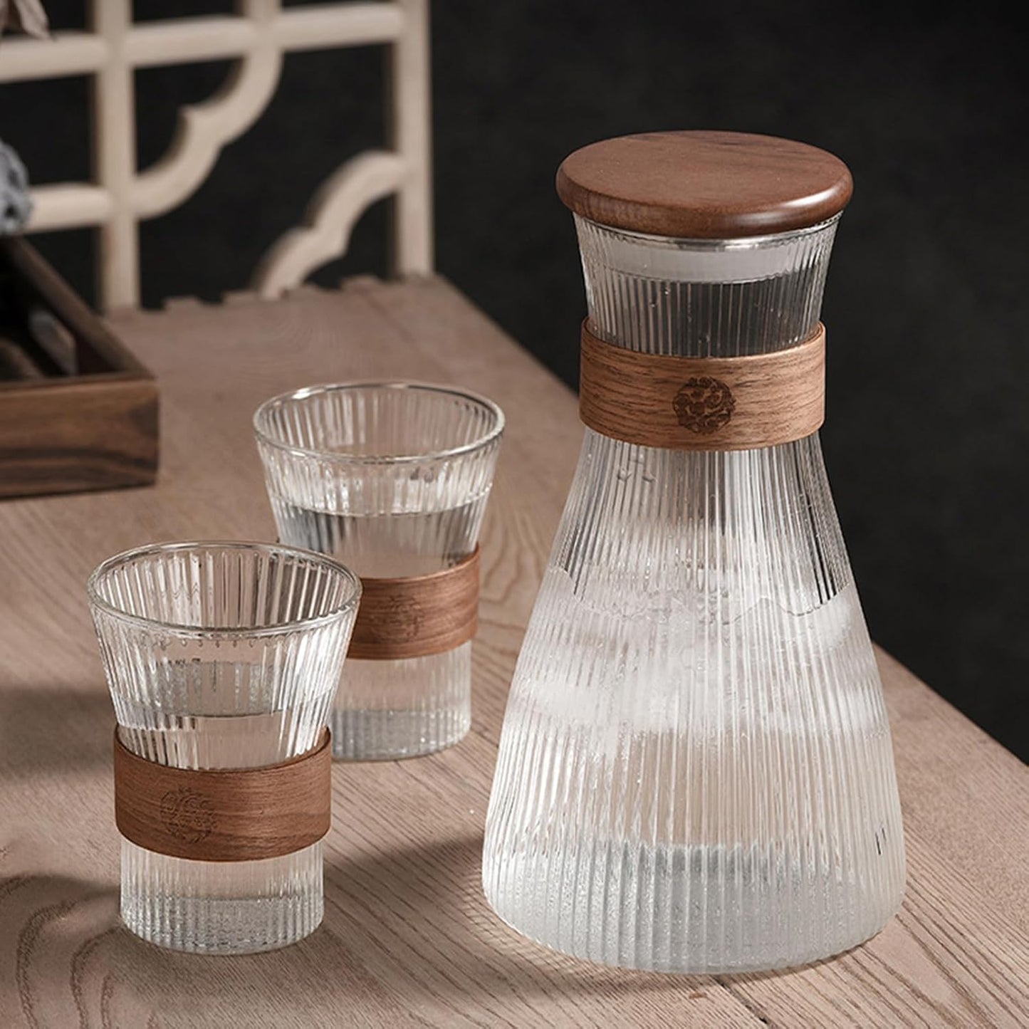 Heat-Resistant 4 Glass Cup & Kettle Set Elegant Chinese Style Drinkware