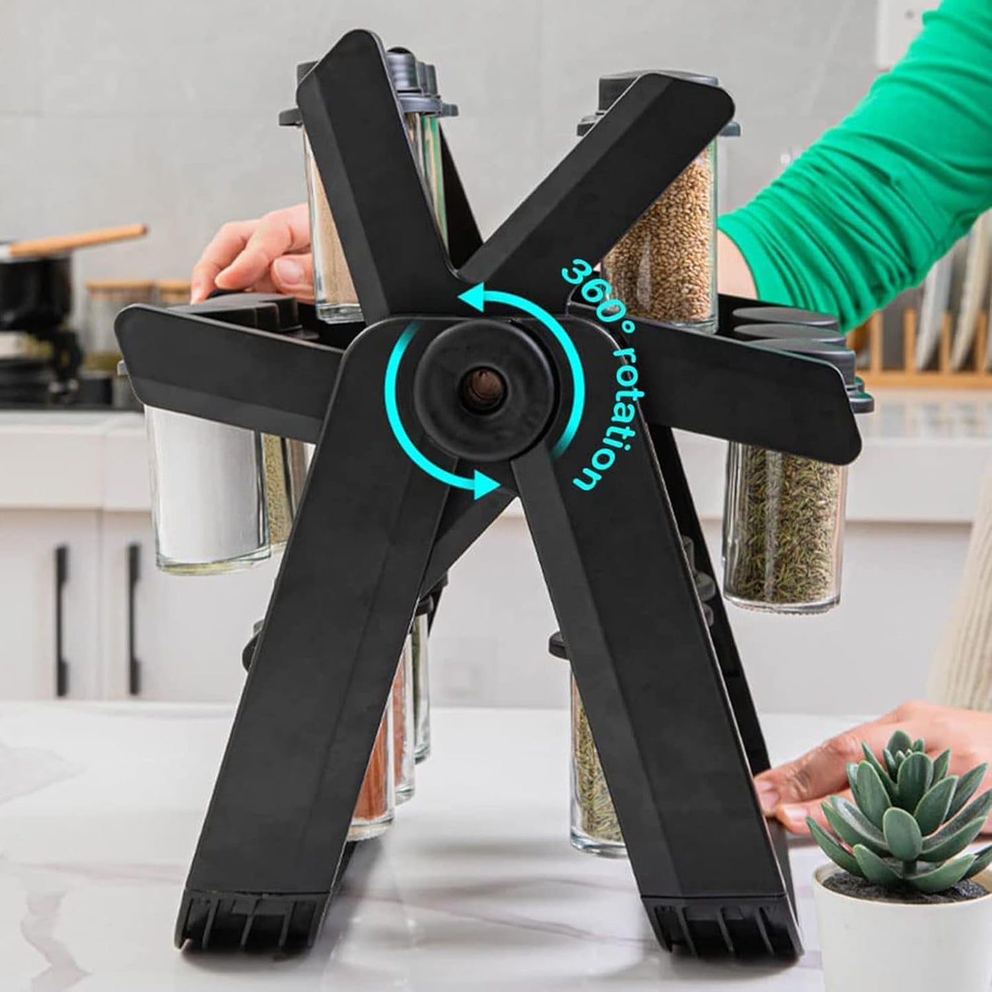 18 Jar Rotating Spice Rack 360° Countertop & Organizer