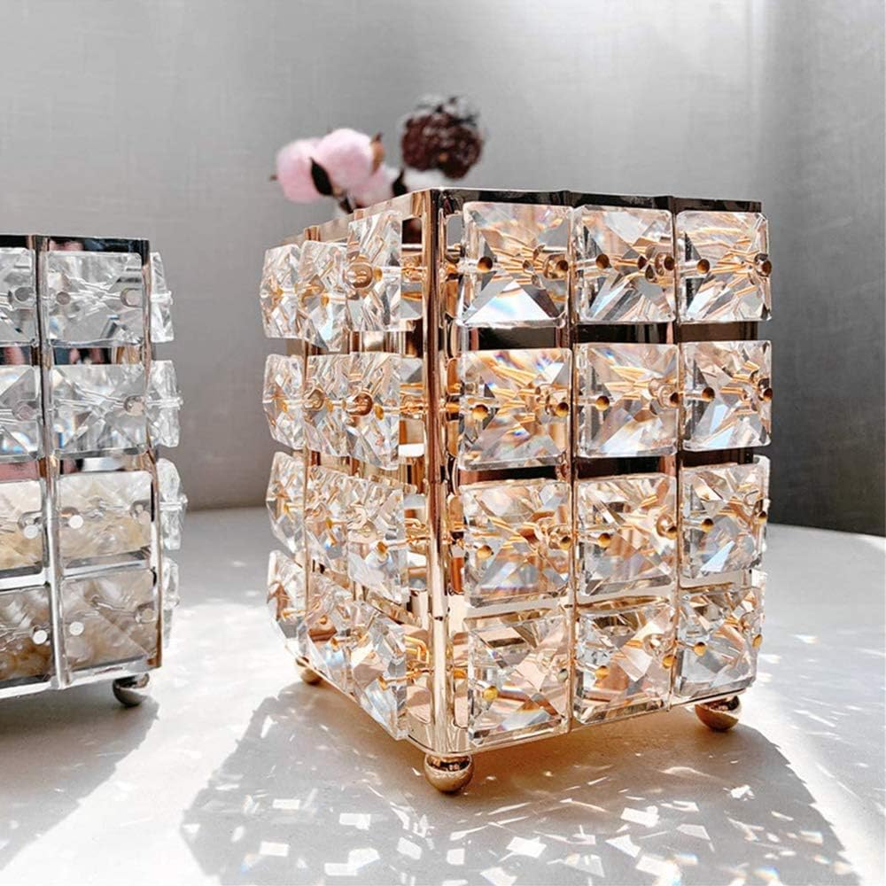 Crystal Makeup Brush & Candle Holder Elegant Desk Organizer