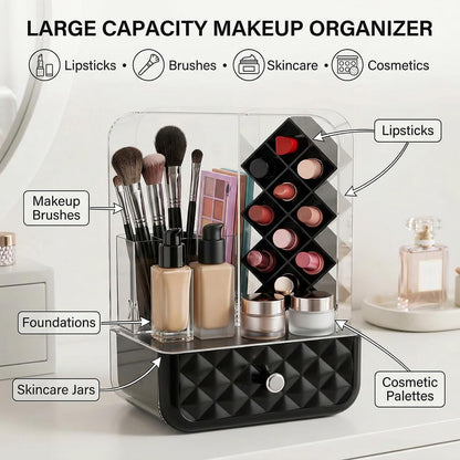 Luxury Dustproof Makeup Brush & Lipstick Organizer with Drawer