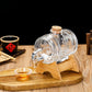 Glass Barrel Beverage Dispenser With Wooden Stand And Top Pineapple Embossed Drink Server