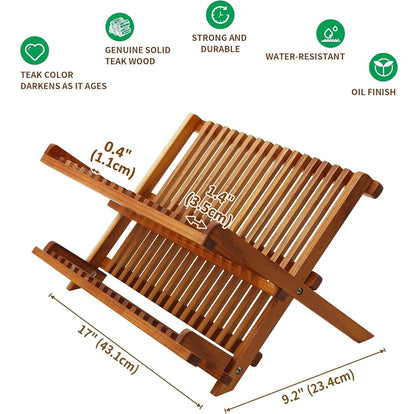 Foldable Bamboo Dish Rack, Kitchen Countertops, Wooden Plate Holder, Dish Drying Organizer.