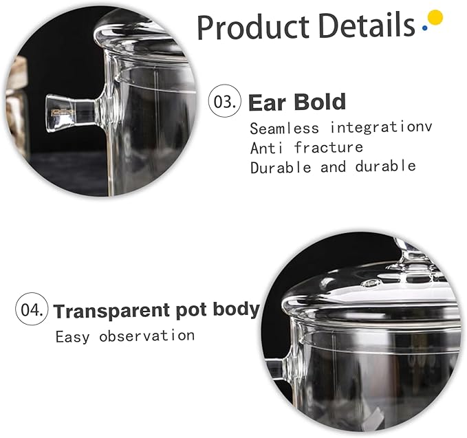 Glass Pots for Cooking On Stove Glass Heat-Resistant Glass Simmer Borosilicate Glass Cooking Pot with Lid and Handles