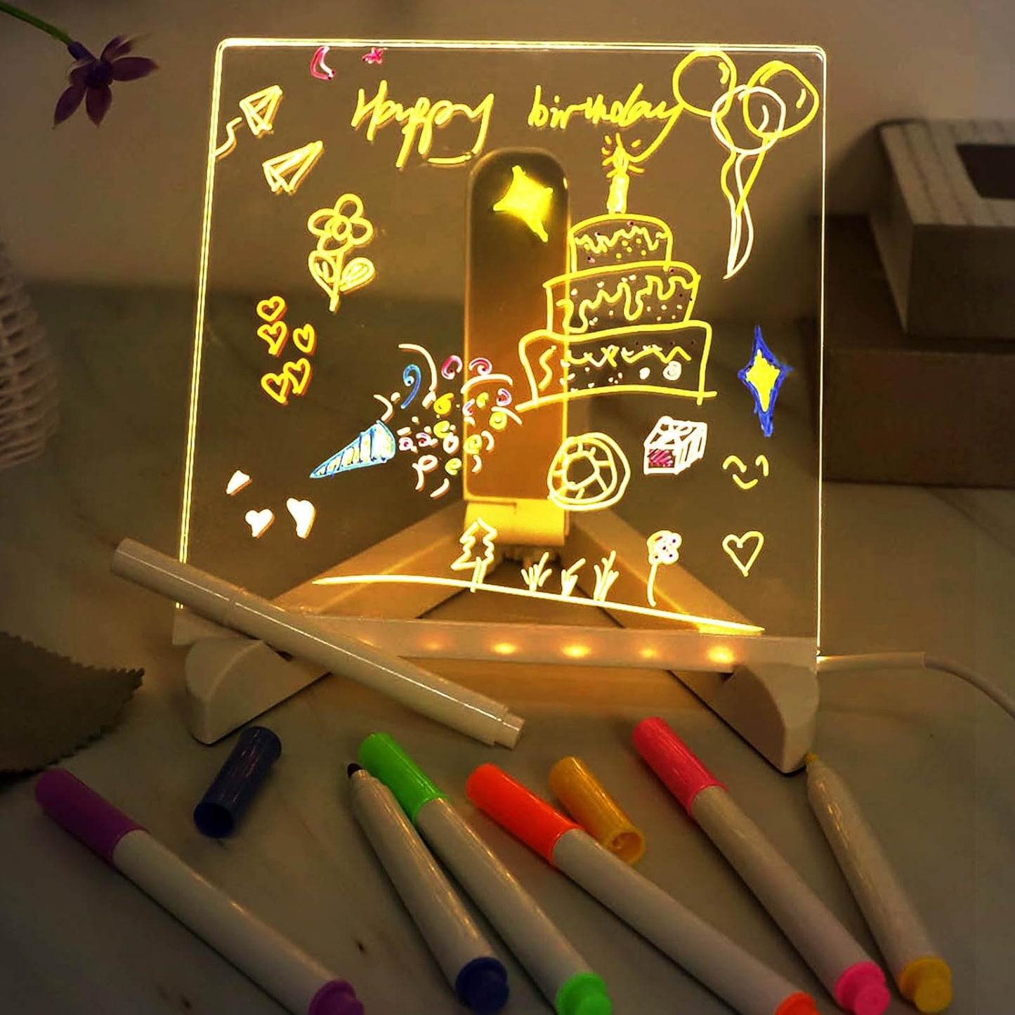 Acrylic Writing Board with LED Touch Base – 3D DIY Night Light for Home & Office
