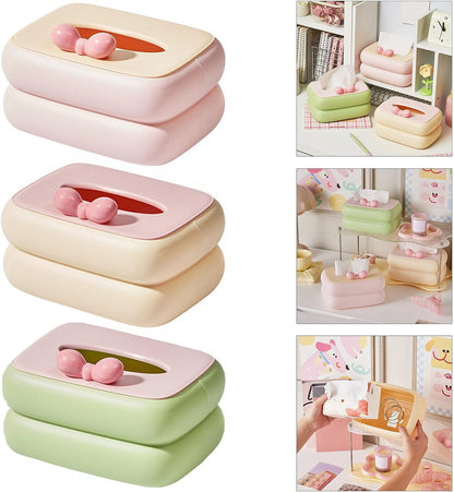 Cute Bow Tissue Box Holder – Premium Pastel Decorative Tissue Box for Home & Vanity