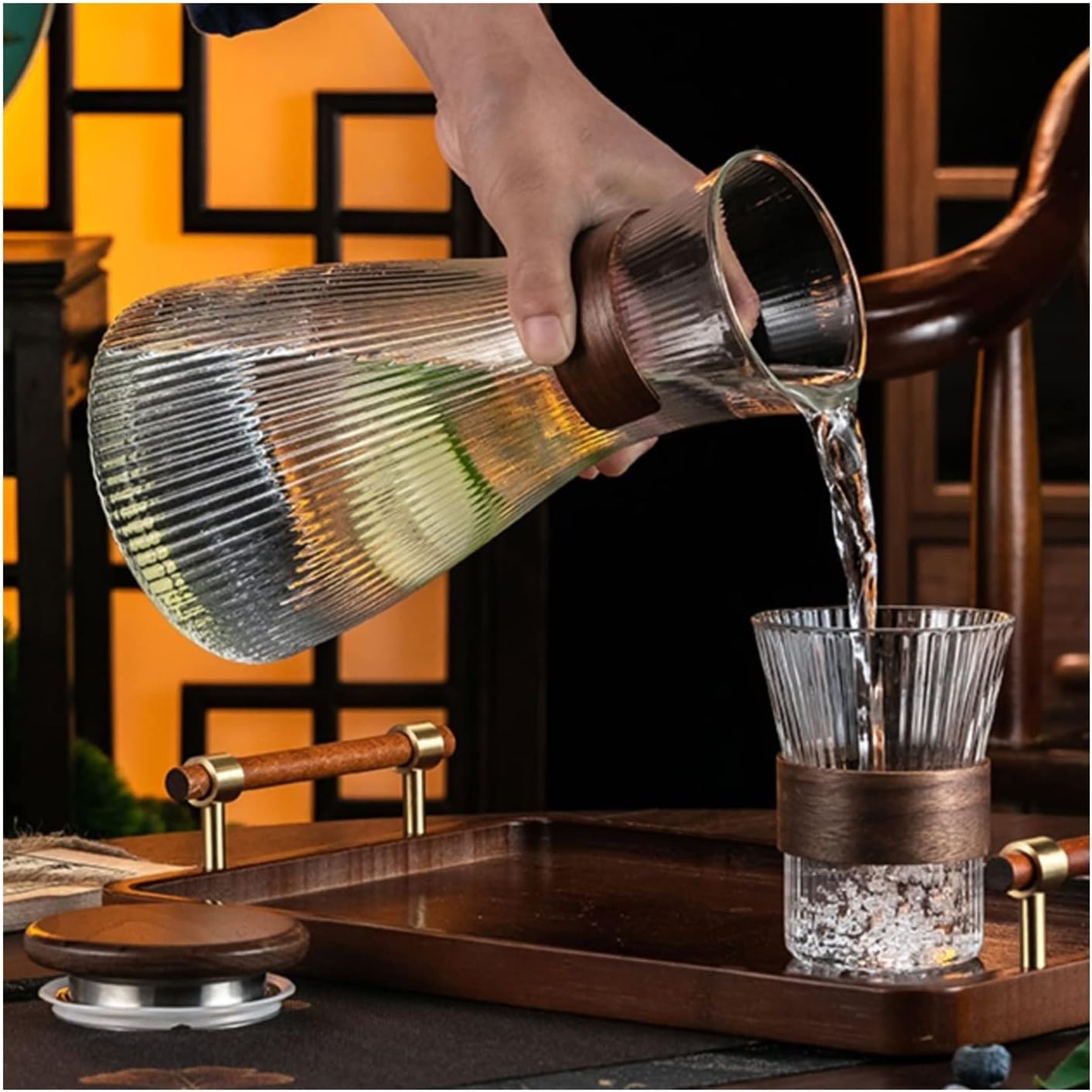 Heat-Resistant 4 Glass Cup & Kettle Set Elegant Chinese Style Drinkware