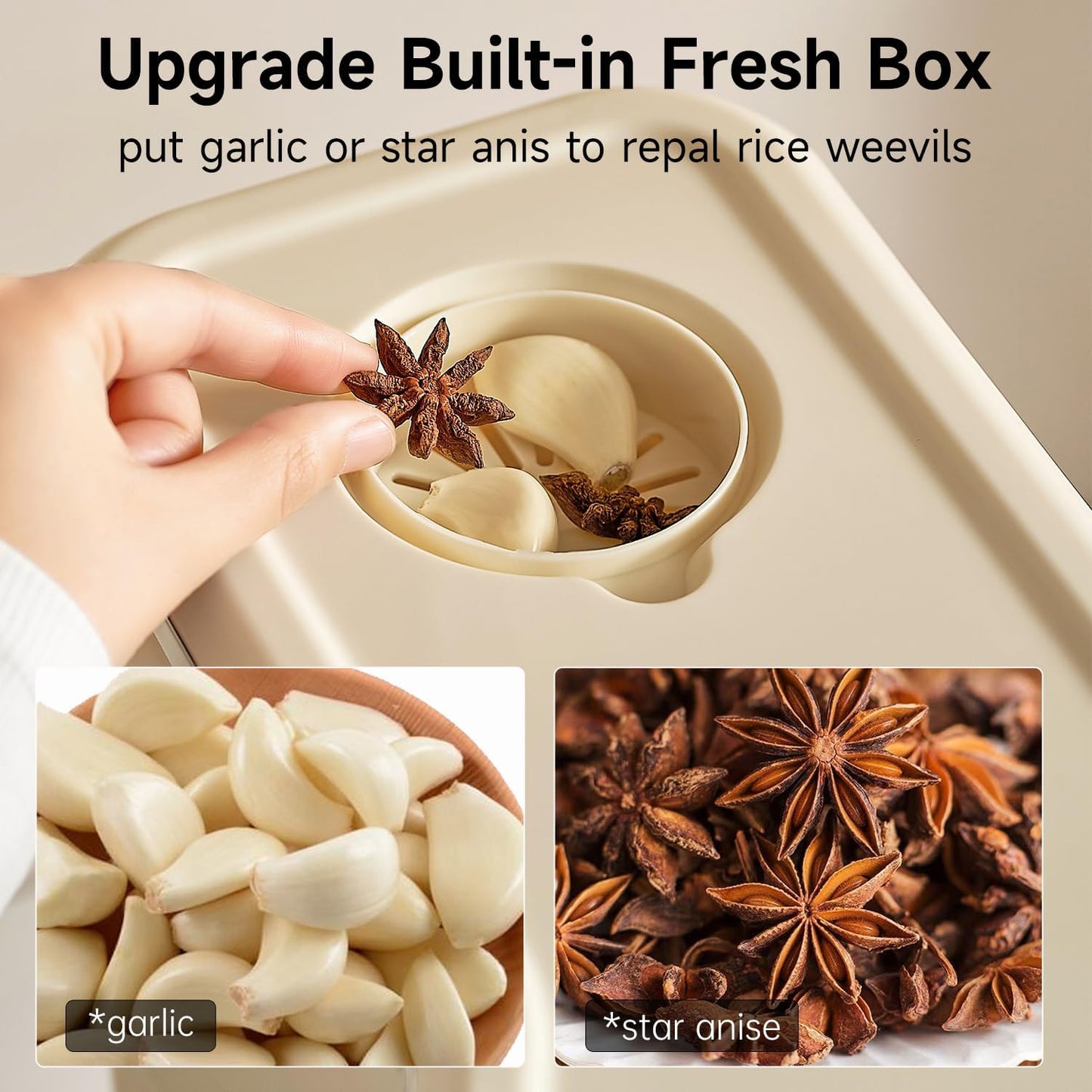 Rice Dispenser Container – Airtight Wall-Mounted Dry Food Storage with One-Touch Measuring Cup for Kitchen Pantry