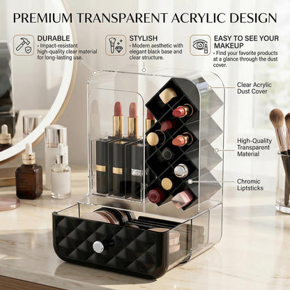 Luxury Dustproof Makeup Brush & Lipstick Organizer with Drawer