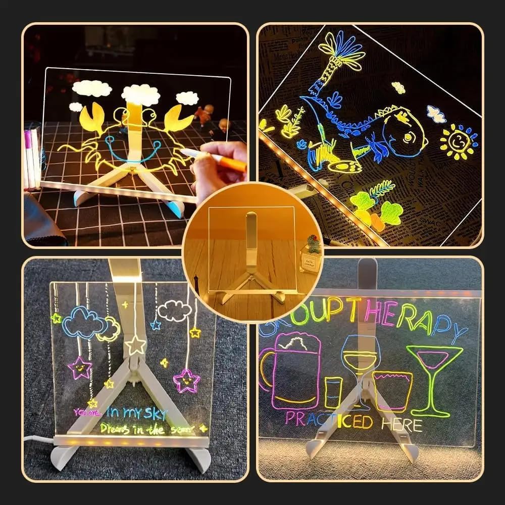 Acrylic Writing Board with LED Touch Base – 3D DIY Night Light for Home & Office