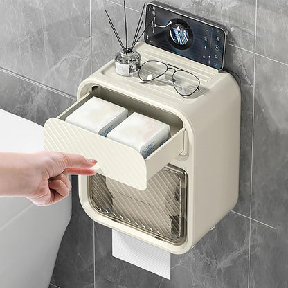 Wall Mounted Tissue Holder with Storage Drawer