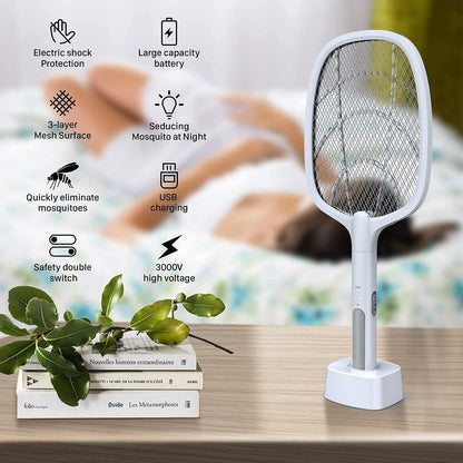 Electric Rechargeable Mosquito Swatter with Base Portable Bug Zapper