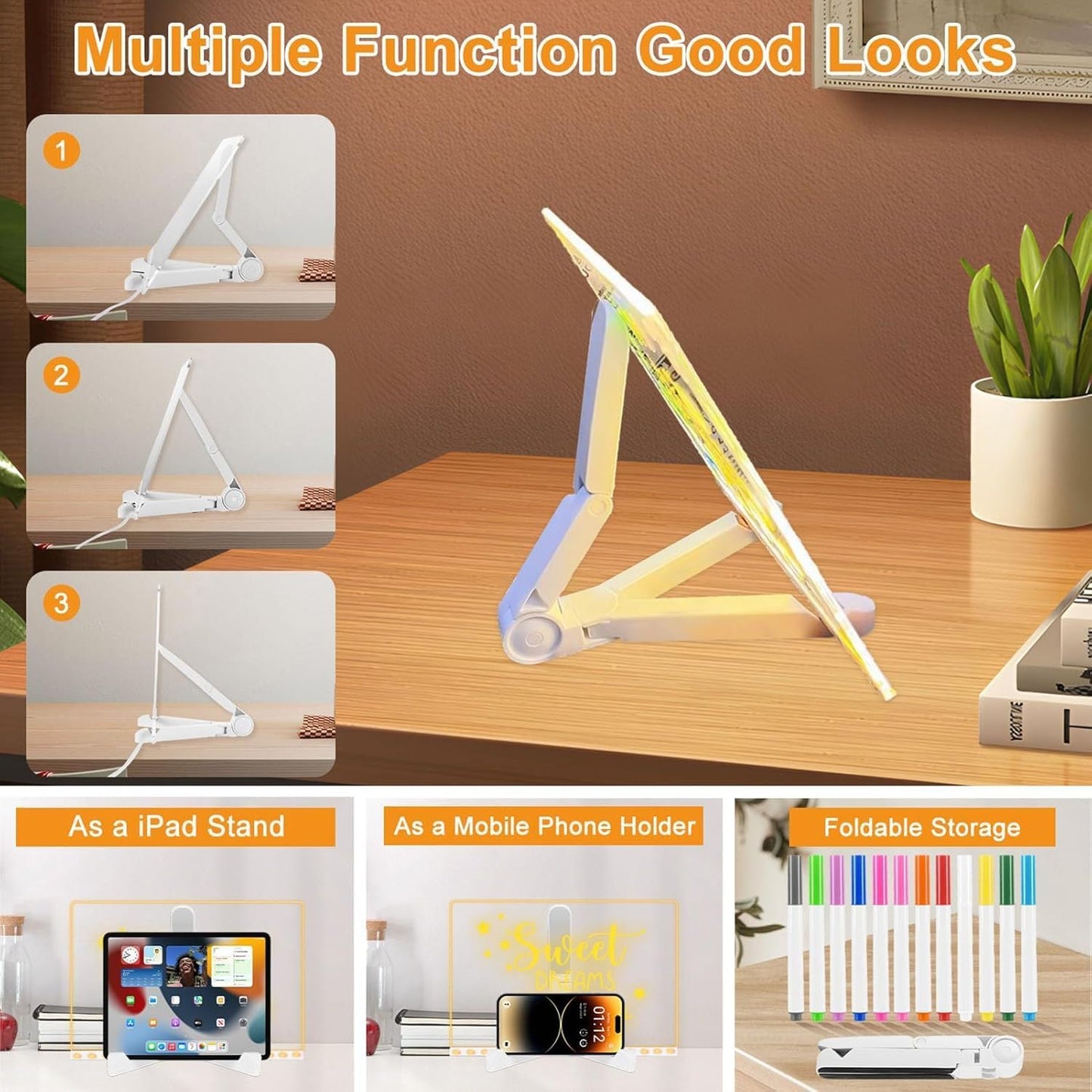 Acrylic Writing Board with LED Touch Base – 3D DIY Night Light for Home & Office