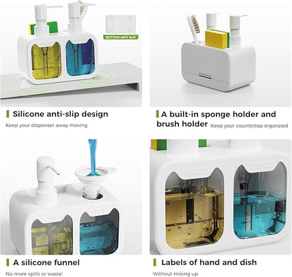 Luxury Dual Soap & Dishwashing Liquid Dispenser with Sponge Holder