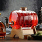 Glass Barrel Beverage Dispenser With Wooden Stand And Top Pineapple Embossed Drink Server