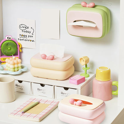 Cute Bow Tissue Box Holder – Premium Pastel Decorative Tissue Box for Home & Vanity
