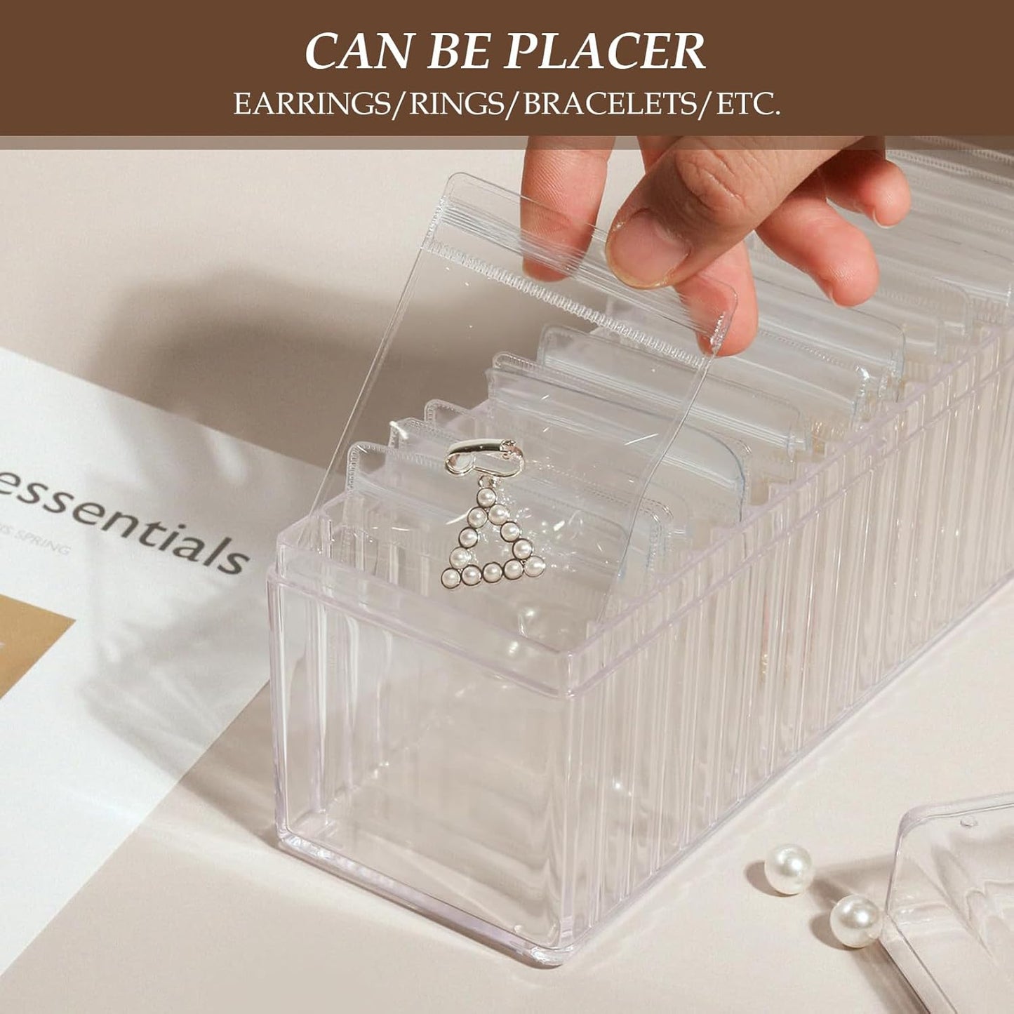 Clear Jewellery Organizer Box with 20 PVC Resealable Zip Bags – Compact Storage for Rings, Earrings, Necklaces & Accessories