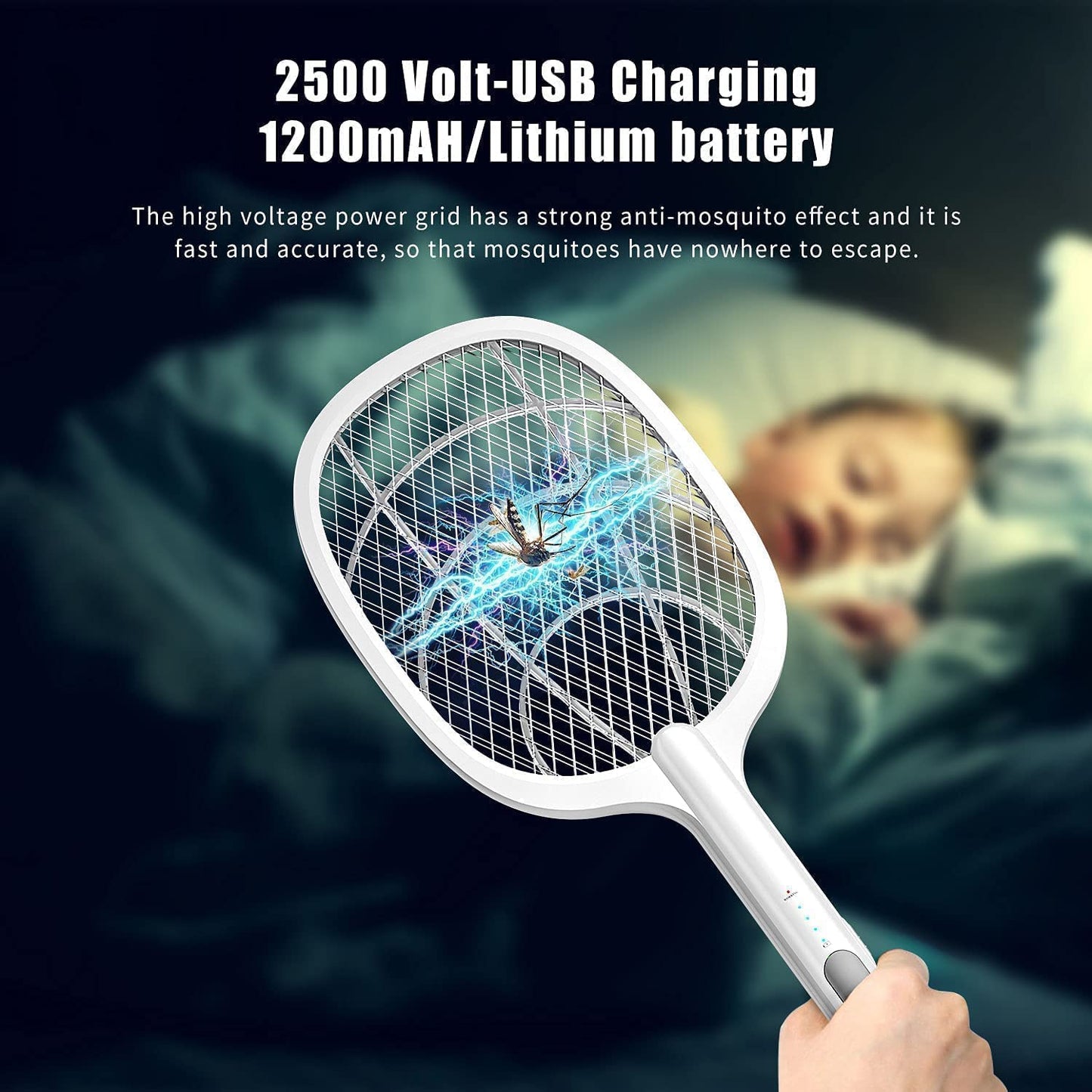 Electric Rechargeable Mosquito Swatter with Base Portable Bug Zapper