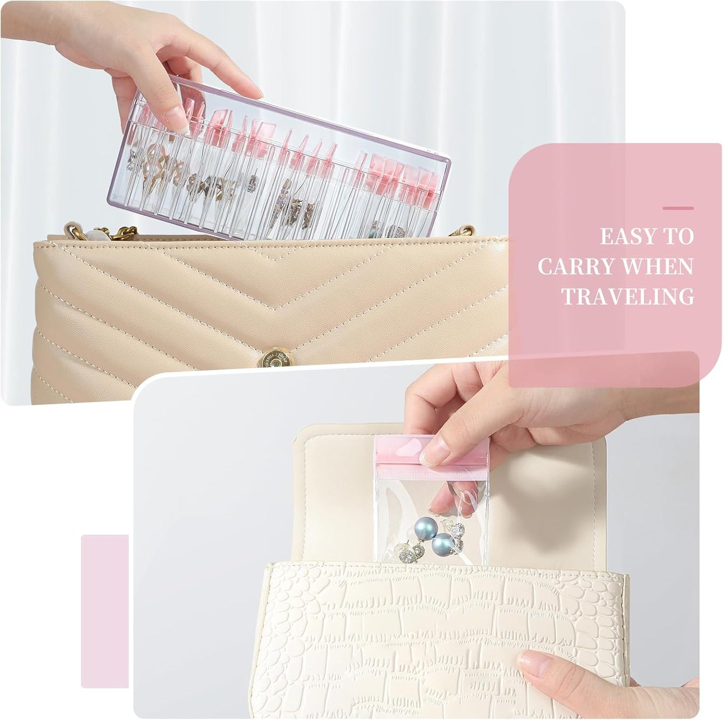 Clear Jewellery Organizer Box with 20 PVC Resealable Zip Bags – Compact Storage for Rings, Earrings, Necklaces & Accessories